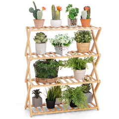 4-Tier Foldable Bamboo Shoe Rack with Slatted Shelves