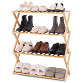4-Tier Foldable Bamboo Shoe Rack with Slatted Shelves