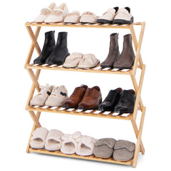 4-Tier Foldable Bamboo Shoe Rack with Slatted Shelves