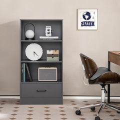 4-Tier Storage Bookcase with Open Shelves Drawer and Anti-toppling Device