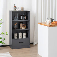 4-Tier Storage Bookcase with Open Shelves Drawer and Anti-toppling Device