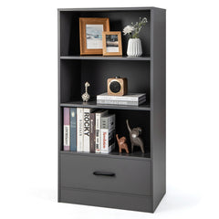 4-Tier Storage Bookcase with Open Shelves Drawer and Anti-toppling Device