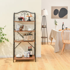 4-Tier Industrial Kitchen Baker's Rack with Open Shelves and X-Bar