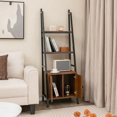 4-Tier Ladder Shelf with Cabinet and Metal Frame
