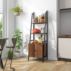 4-Tier Ladder Shelf with Cabinet and Metal Frame