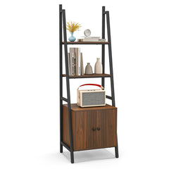 4-Tier Ladder Shelf with Cabinet and Metal Frame