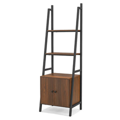 4-Tier Ladder Shelf with Cabinet and Metal Frame