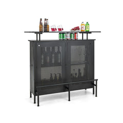4-Tier Liquor Bar Table with 6 Glass Holders and Metal Footrest