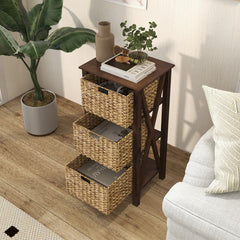 3/4-Tier Nightstand with 2/3 Seagrass Baskets Narrow X-Design