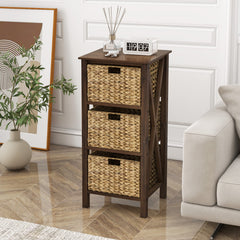3/4-Tier Nightstand with 2/3 Seagrass Baskets Narrow X-Design