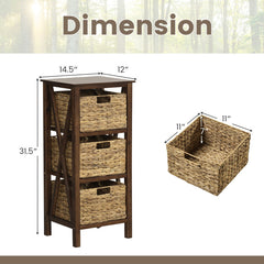 3/4-Tier Nightstand with 2/3 Seagrass Baskets Narrow X-Design