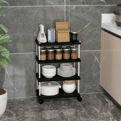 4-Tier Kitchen Slim Storage Cart with Lockable Wheels