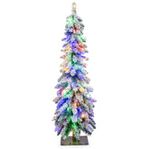 4/5/6 Feet Pre-Lit Artificial Christmas Tree Snow-Flocked Slim Pencil Xmas Decor