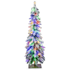4/5/6 Feet Pre-Lit Artificial Christmas Tree Snow-Flocked Slim Pencil Xmas Decor