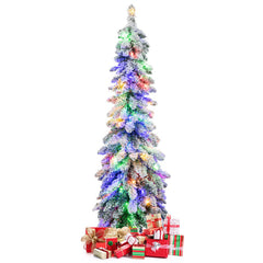 4/5/6 Feet Pre-Lit Artificial Christmas Tree Snow-Flocked Slim Pencil Xmas Decor