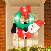 4 ft Inflatable Santa Claus Wreath with Red Bow and 5 LED Lights