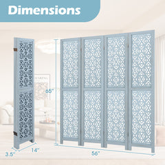 4/6 Panel Wooden Room Divider with Carved Cutout Pattern and Solid Wood Frame