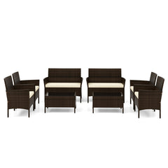 4 Piece Patio Rattan Conversation Set with Cozy Seat Cushions