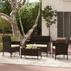 4 Piece Patio Rattan Conversation Set with Cozy Seat Cushions