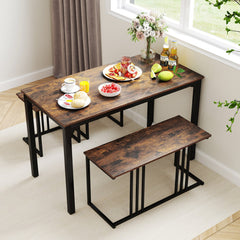 4 Pieces Space-Saving Dining Table Set with Bench and 2 Stools