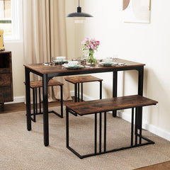 4 Pieces Space-Saving Dining Table Set with Bench and 2 Stools
