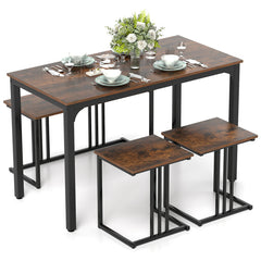 4 Pieces Space-Saving Dining Table Set with Bench and 2 Stools