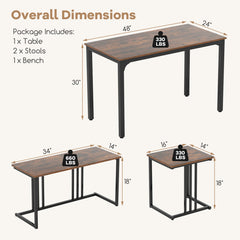 4 Pieces Space-Saving Dining Table Set with Bench and 2 Stools
