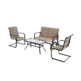 4 Pieces Outdoor Patio Furniture Set with Padded Glider Loveseat and Coffee Table