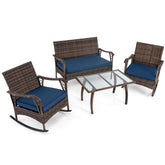 4 Pieces Wicker Rocking Set with Bungee Rope Seat