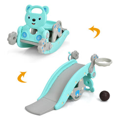 4-in-1 Toddler Slide and Rocking Horse Playset with Basketball Hoop