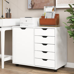 5-Drawer Rolling Storage Cart with Side Cabinet