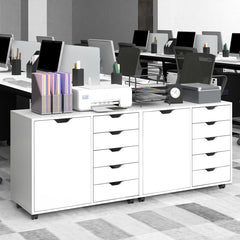 5-Drawer Rolling Storage Cart with Side Cabinet