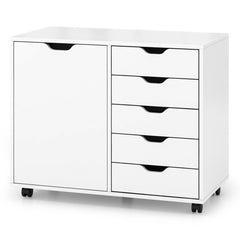 5-Drawer Rolling Storage Cart with Side Cabinet