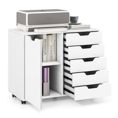 5-Drawer Rolling Storage Cart with Side Cabinet