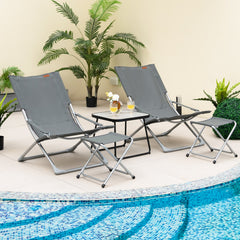 5-Piece Patio Sling Chair Set Folding Lounge Chairs with Footrests and Coffee Table