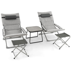 5-Piece Patio Sling Chair Set Folding Lounge Chairs with Footrests and Coffee Table