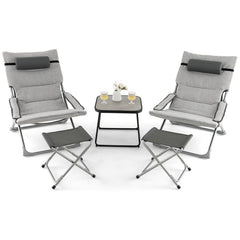 5-Piece Patio Sling Chair Set Folding Lounge Chairs with Footrests and Coffee Table