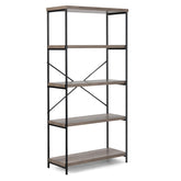 5-Tier Industrial Bookshelf Display Storage Rack with Metal Frame