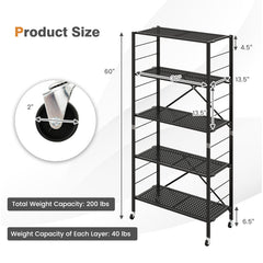 5-Tier Adjustable Shelves on Wheels for Garage Kitchen Balcony