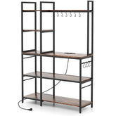 5-Tier Bakers Rack with Power Outlets and 10 S-Shaped Hooks
