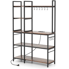 5-Tier Bakers Rack with Power Outlets and 10 S-Shaped Hooks
