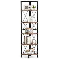 5-Tier Freestanding Corner Shelf 63 Inch Tall Storage Rack