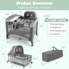 5-in-1 Portable Baby Playard with Changing Table and Storage Basket