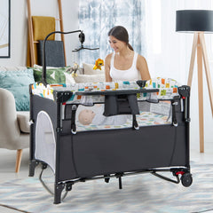5-in-1 Foldable Baby Playpen Bedside Crib with Music Box