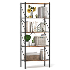 5-Tier Bookshelf with Open Shelves and Heavy Duty Metal Frame