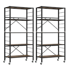 5-Tier Foldable Shelving Unit with Detachable Wheels and Anti-Toppling System