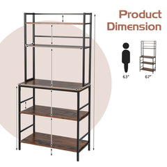 5-Tier Kitchen Bakers Rack with Hutch and Open Shelves Industrial