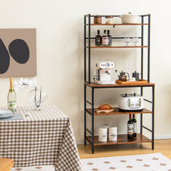 5-Tier Kitchen Bakers Rack with Hutch and Open Shelves Industrial