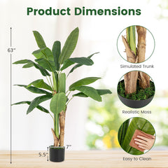 5.3 Feet Tall Bird of Paradise Artificial Plant Faux Banana Leaf Tree