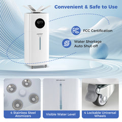 5.5Gal Humidifier with 360° Nozzles and Wheels for Large Room